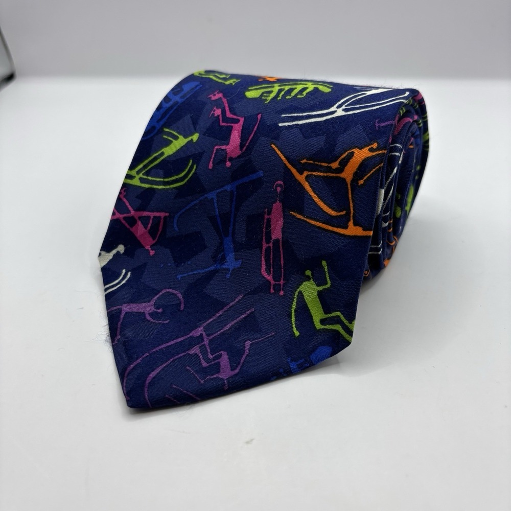 Vintage 1994 Lillehammer Winter Olympics Silk Tie Skiing Novelty Navy